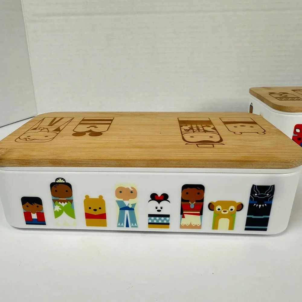 Disney 2 tier Bento Box Bamboo Lid Multi Character lunch storage container 100th